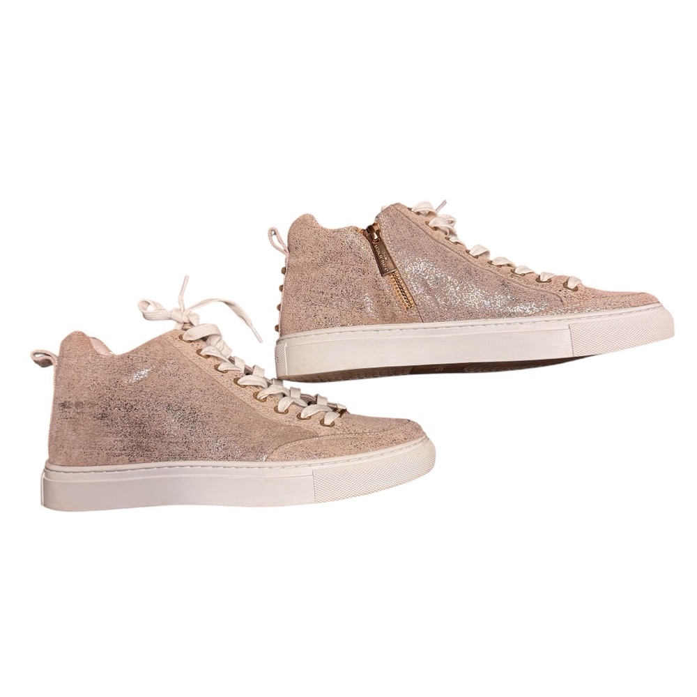 J Slides Ludlow Rose Gold Suede High Top Platform Sneakers Size 8 Shoes Side Zip